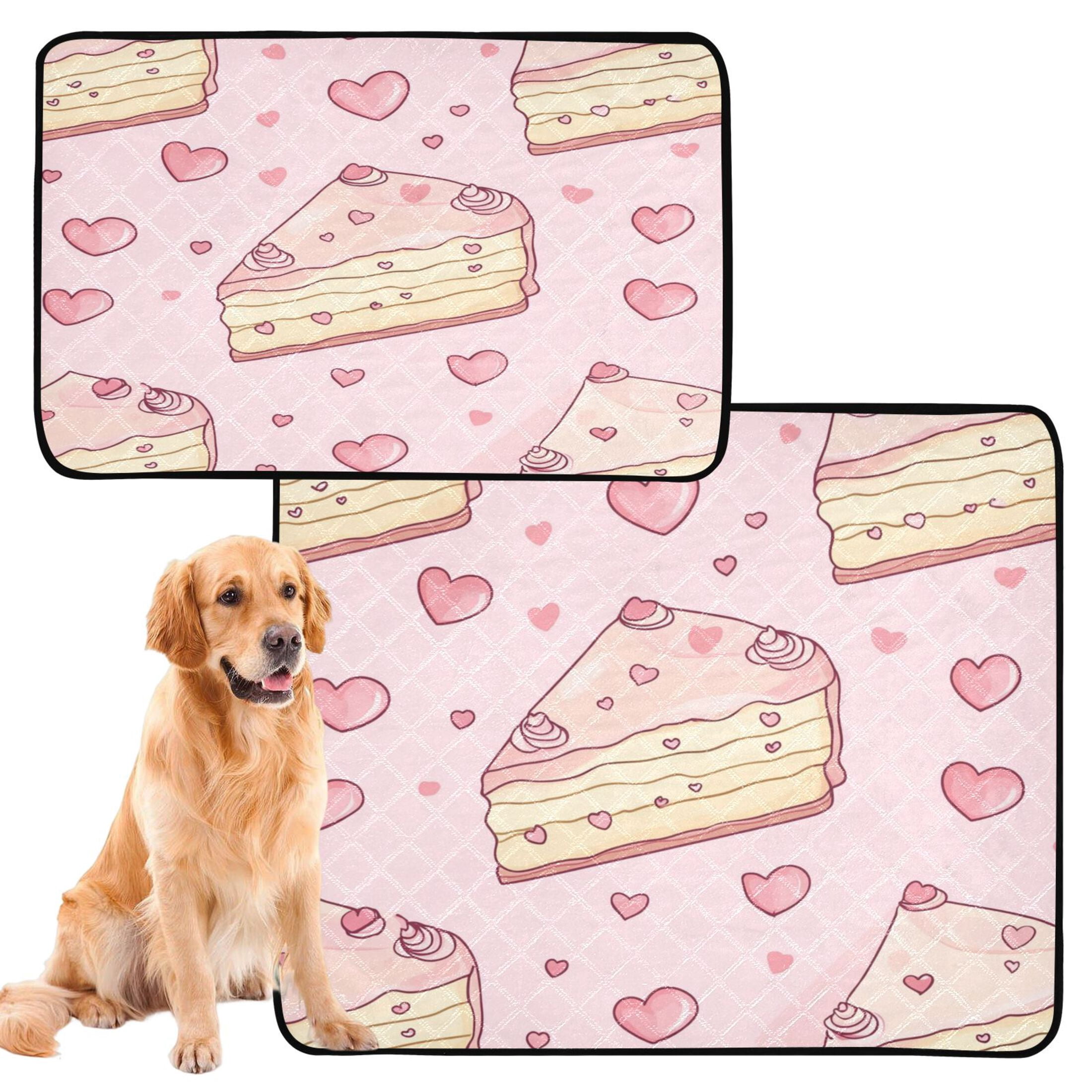 Qxltty Strawberry Flavored Heart Cake Pattern Cat litter Pads Pet Set of 3 Diaper Mats Center Anti-leakage Layer Absorbent Soft and Comfortable
