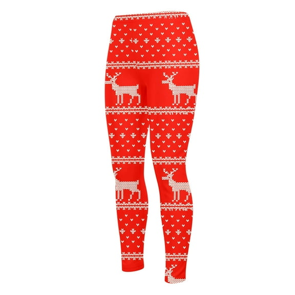 Tisuna Little Girls Christmas Pants Castoon Reindeer Print Elastic Waist Slim Leg Trousers Casual Breathable Autumn Winter Girls Leggings Red Size 3-4 Years