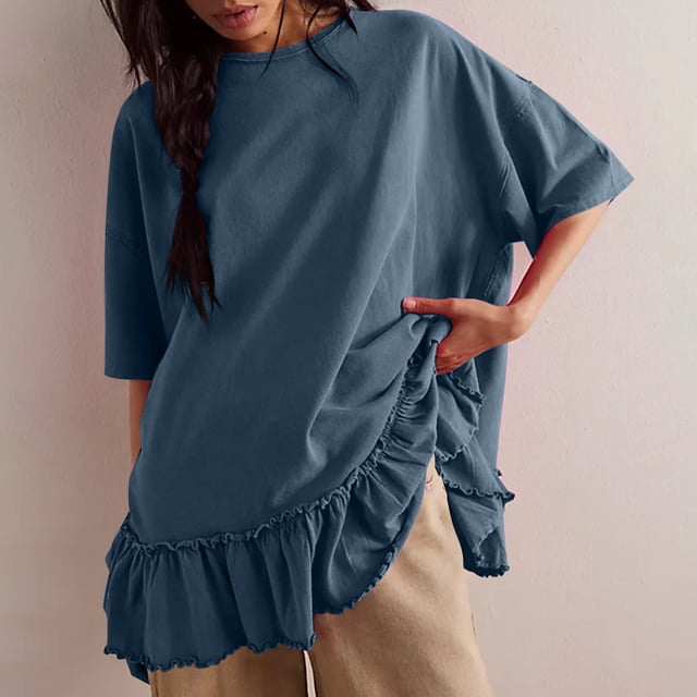 DecSea Womens Ruffle short Sleeve Mesh Blouses Loose Flowy Tops Stretchy Shirts