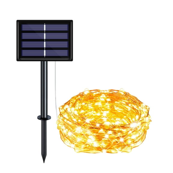 Outdoor Solar String Lights, 1 Pack 33 Feet 100 Led Solar Powered Fairy Lights with Waterproof Decoration Copper Wire Lights for Patio Yard Trees Christmas Wedding Party (Warm White)