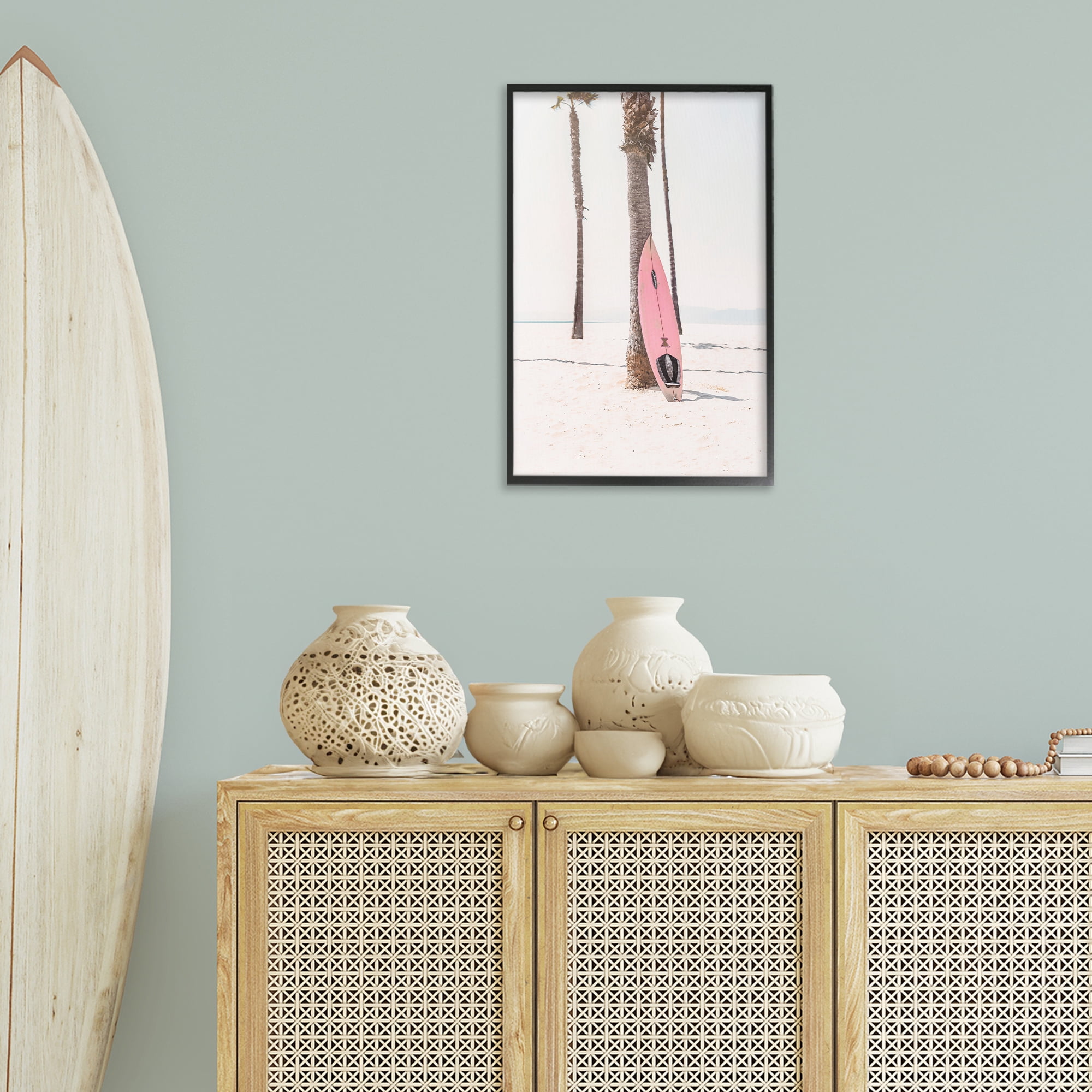 Stupell Industries Pink Surf Board Coastal Photography Black Framed Art Print Wall Art, 16 x 24
