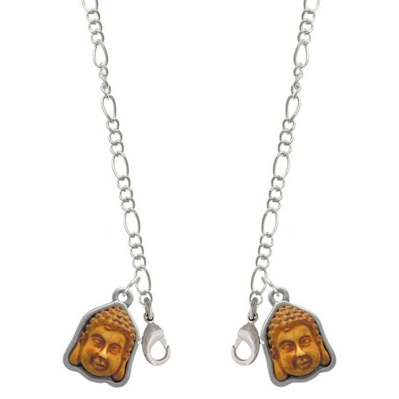 Resin Buddha Head in Frame Silvertone Face Mask Necklace