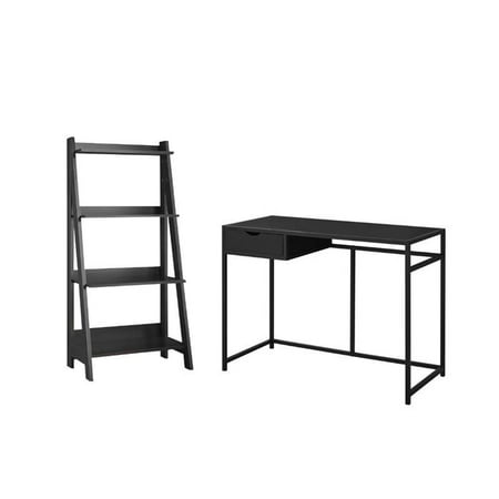 2 Piece Office Set With Ladder Bookcase And Desk In Black