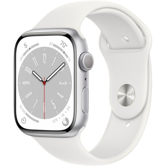 Restored Apple Watch Generation 8 Series 8 45mm Silver Aluminum - White Sport Band MP6Q3LL/A (Refurbished)