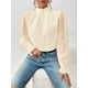 thumbnail image 4 of Elegant Blouse White Women's Shirt 2024 New Half High Neck Spliced Wave Pattern Chiffon Long sleeved Top Office Lady, 4 of 5
