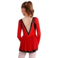 thumbnail image 6 of Zaldita Girls Long Sleeve Color Block Ballet Ice Skating Dress Sheer Mesh Ruffle Hem Dress Ballroom Red 10, 6 of 7