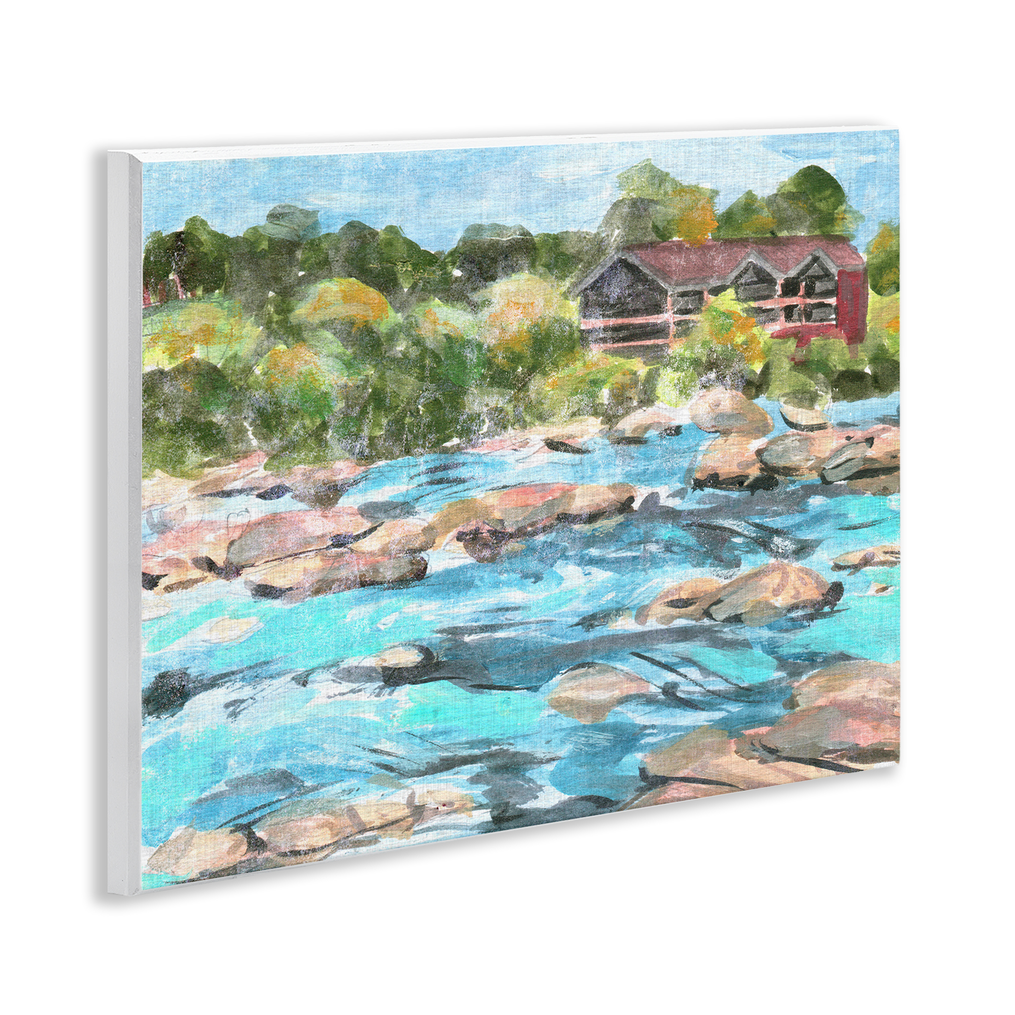 Stupell Industries Rocky River Landscape Landscape Painting Unframed Art Print Wall Art, 14 x 11