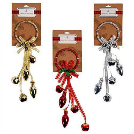 Christmas Decoration Jingle Bells Theme Ornament Style Red Gold Silver Color Ribbon (Pack of 3)