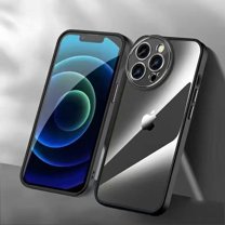 Nalacover for iPhone 14 Pro Max Clear Case,Luxury Crystal Transparent Hard PC Anti-Yellowing Soft TPU Silicone Bumper Shockproof with Anti-scratch Camera Lens Protector Slim Back Phone Cover.Black