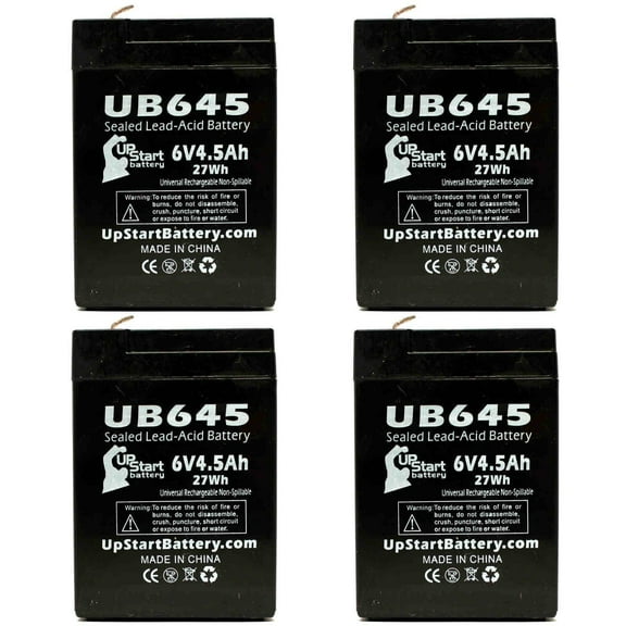 4x Pack - Compatible CSB/Prism GH640 Battery - Replacement UB645 Universal Sealed Lead Acid Battery (6V, 4.5Ah, 4500mAh, F1 Terminal, AGM, SLA) - Includes 8 F1 to F2 Terminal Adapters