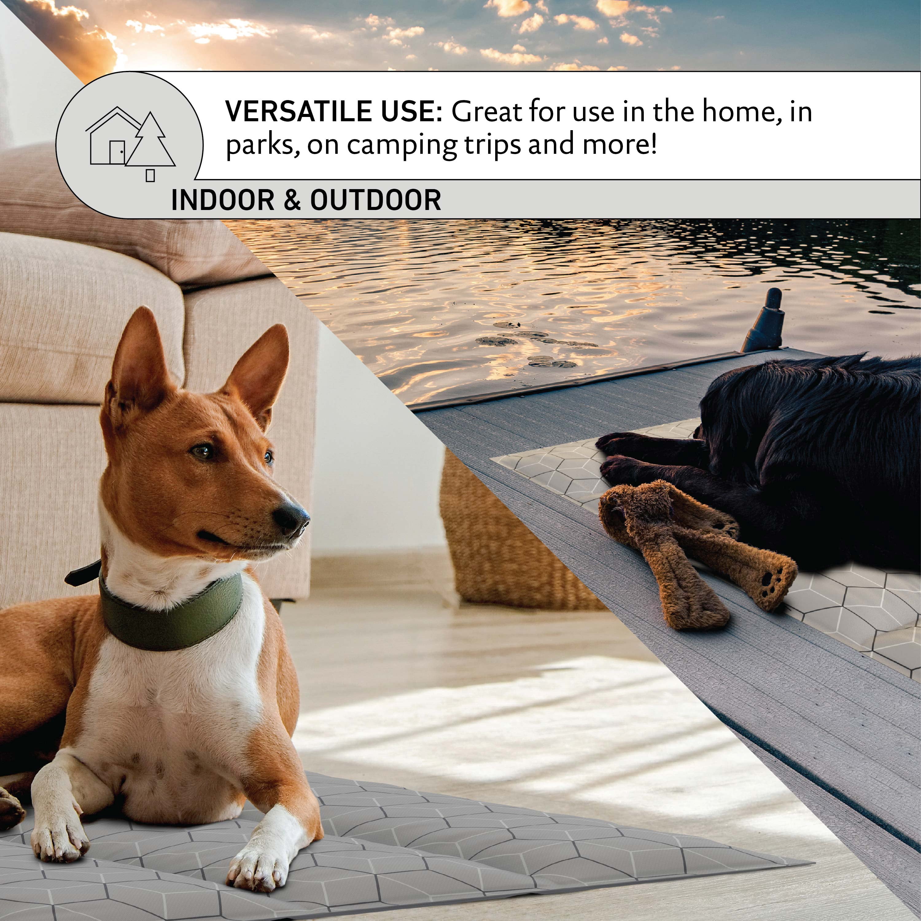 Reversible Dog Cooling Mat, Pressure-Activated Cooling Mat with Gel Technology, Gray