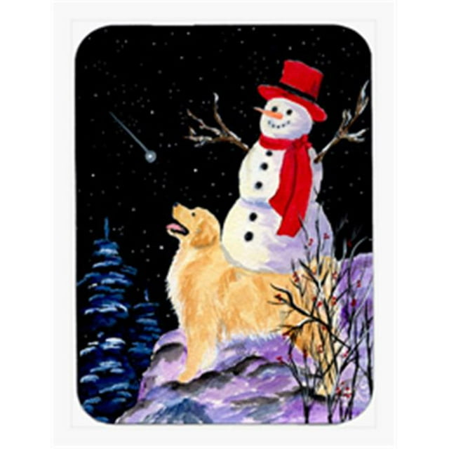 Golden Retriever With Snowman In Red Hat Mouse Pad & Hot Pad Or Trivet