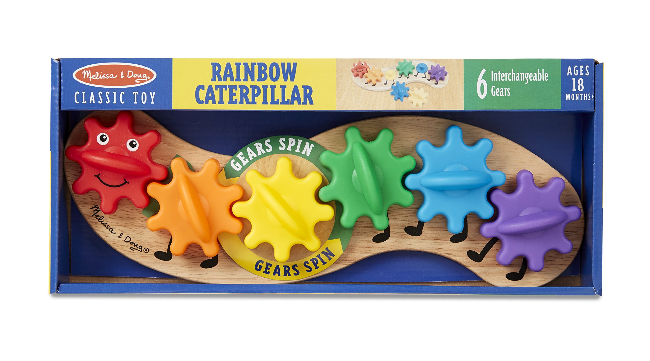 melissa & doug rainbow caterpillar gear toy with 6 interchangeable gears