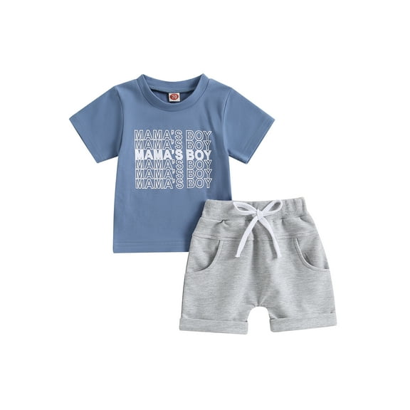 Bagilaanoe 2pcs Toddler Baby Boy Short Pants Set Short Sleeve Letter Print T Shirt Tops Shorts 3M 6M 12M 18M 24M 3T Kids Casual Summer Outfits