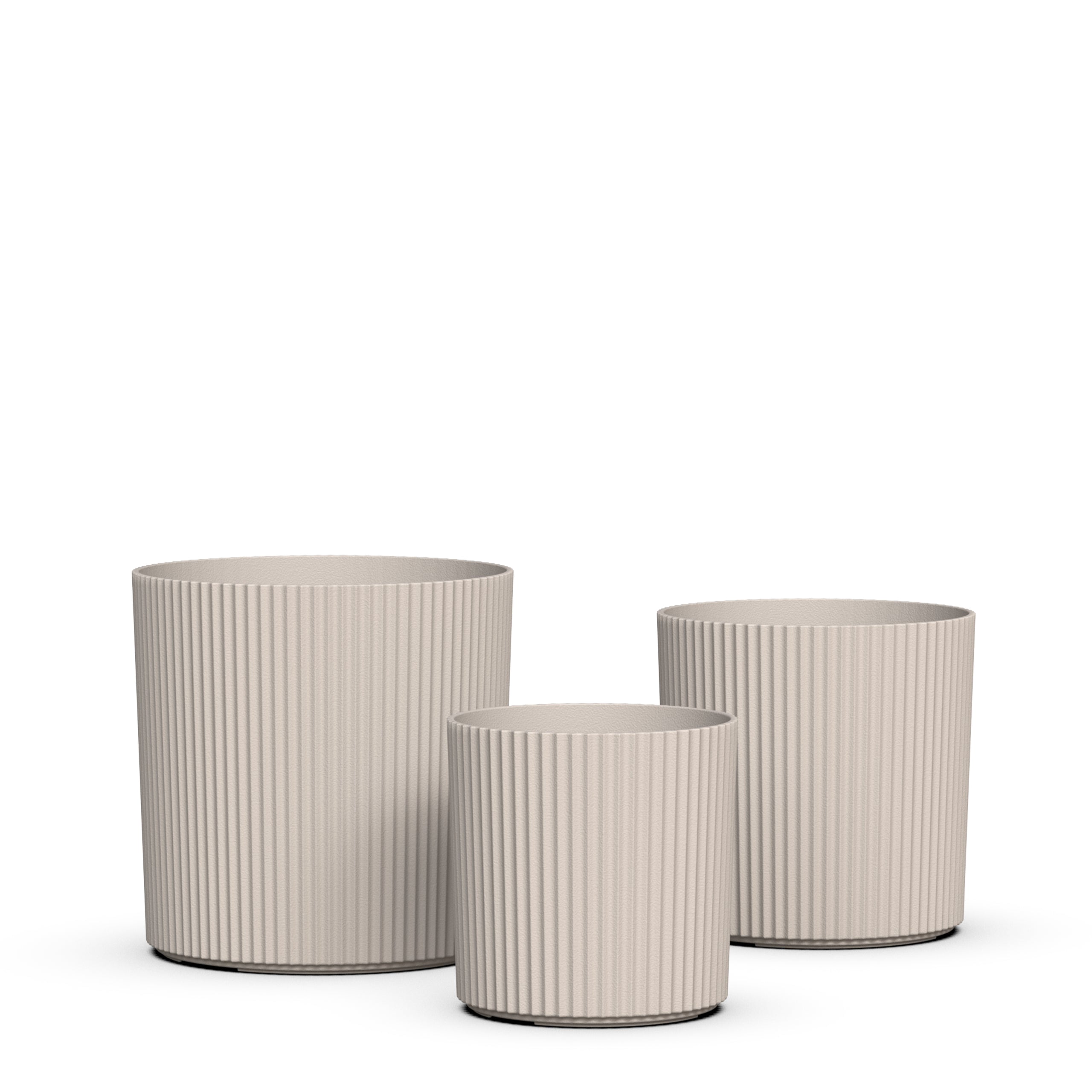 Serene 14in, 12in, and 10in Round Chai Plastic Plant Planters with Drainage Holes, 3-Pack