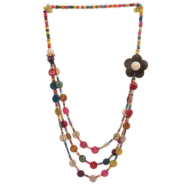 Bohemia Necklace with Retro Style for Women Featuring Wood Beads and Coconut Shell in Assorted Color 2pcs
