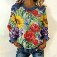 thumbnail image 2 of QASIEATN Women's Off Shoulder Multicolor Print Sweatshirt Cozy Long Sleeve Oversized Fit Stylish Tops, 2 of 4