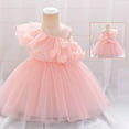 thumbnail image 2 of AUNVITO Baby Sleeveless Off-Shoulder Princess Dress 3D Tulle Christening Gown Party Dress Pure Color Round Neck Formal Attire, 2 of 9