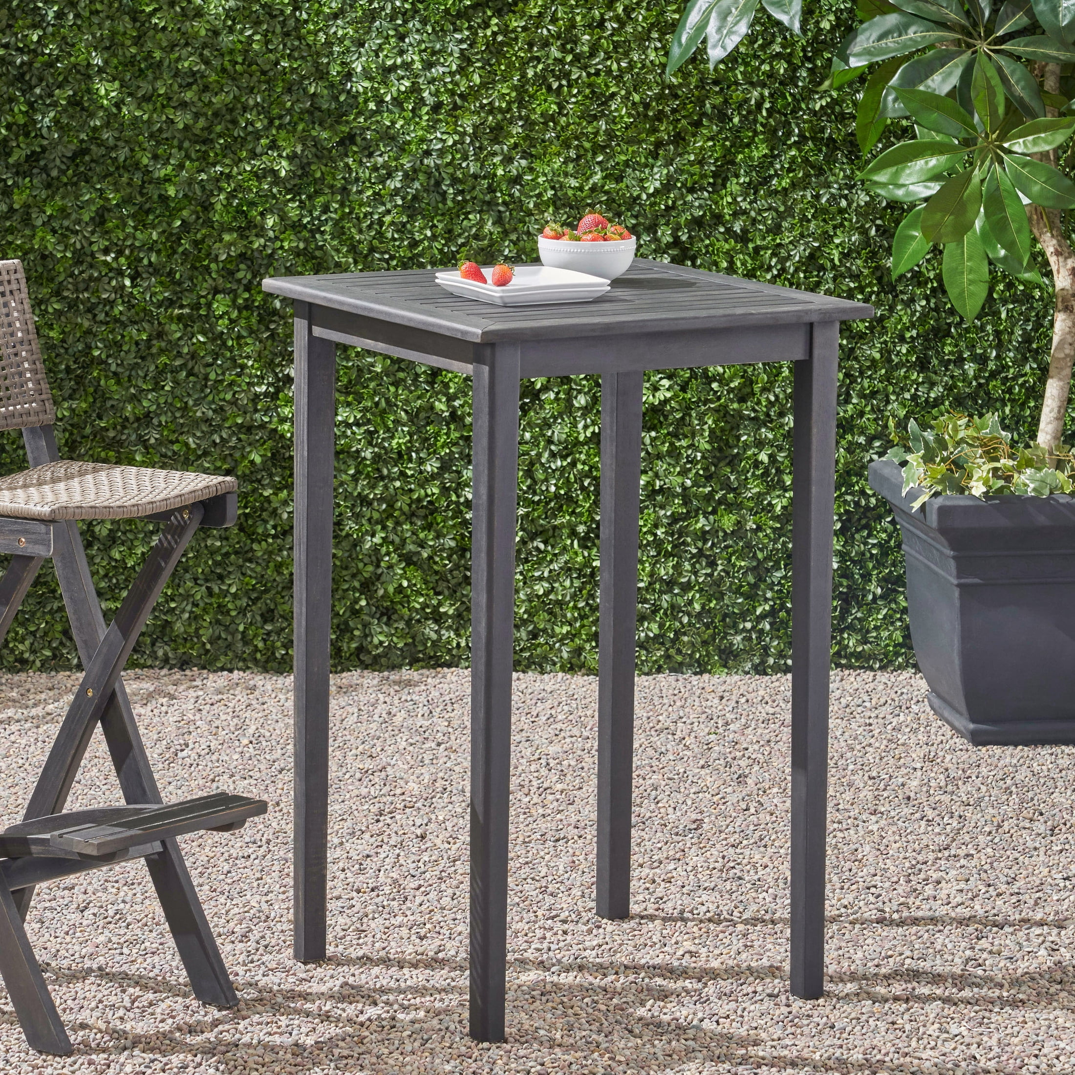 Noble House Polaris Outdoor Acacia Wood Bar Table in Dark Gray