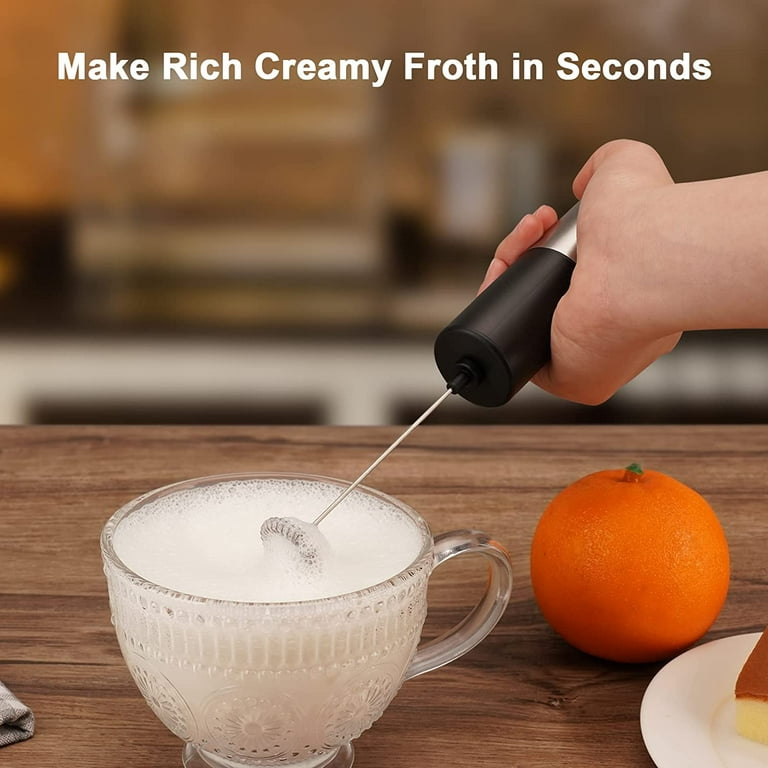 Milk Frother Handheld, Battery Operated Travel Coffee Frother Milk Foamer Drink Mixer, Black