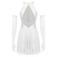 thumbnail image 2 of Oyolan 2 Pcs Costumes de Danse Lyrique pour Femmes Robe de Bal Fendue en Maille Froncée avec Gants Blanc TG, 2 of 7