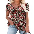 thumbnail image 4 of CHOK Hauts d'Été à Manches Courtes pour Femmes Tunique Décontractée Imprimée Florale Col en V Mignon T-Shirts Fluides Blouse, 4 of 6