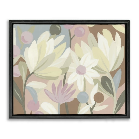 Stupell Industries Pastel Modern Flowers Plants & Flowers Painting Black Floater Framed Canvas Art Print Wall Art, 21 x 17