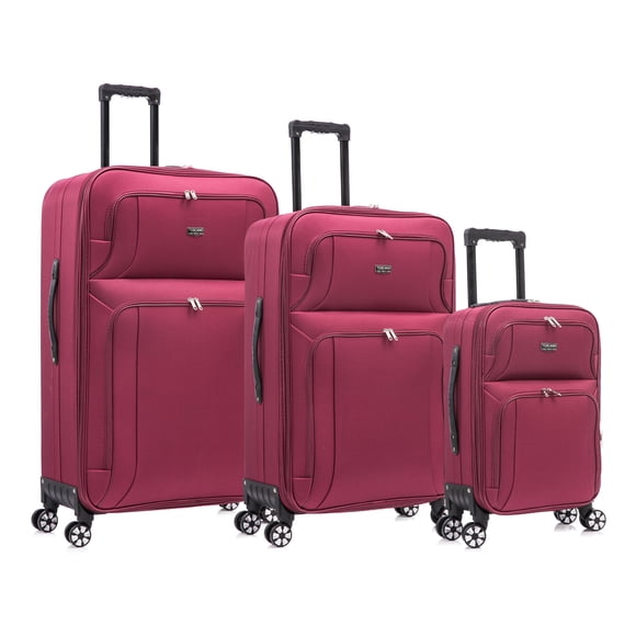 TOSCANO Gestore Ensemble de Valises Souples Légères 3 Pcs (21/28/32 Pouces), 4 Roues Pivotantes, Extensible - Bourgogne