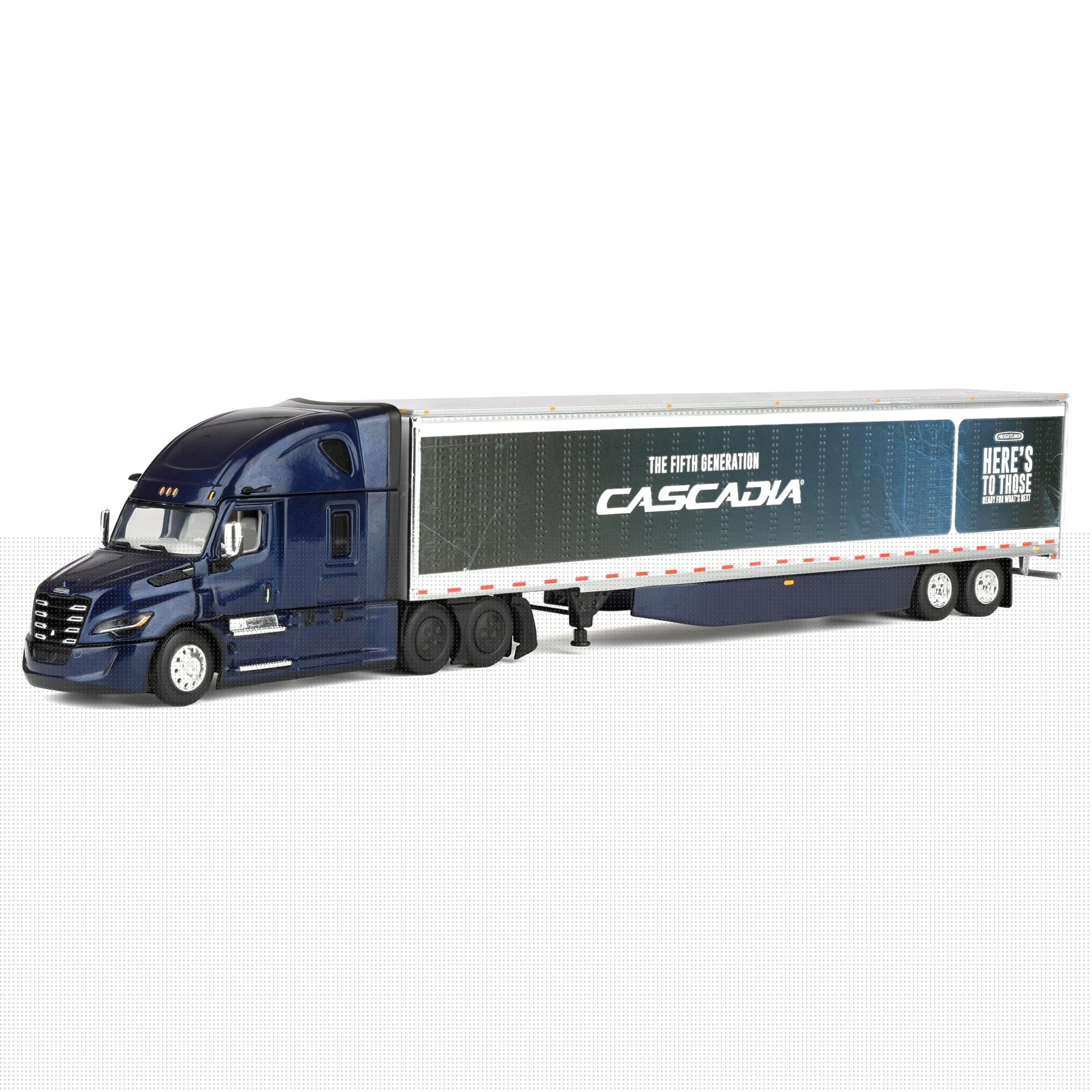 First Gear DCP 1/64 Freightliner Cascadia Fifth Generation Raised Roof Sleeper Semi Truck, 53ft Utility Trailer Freightliner Midnight 60-1999
