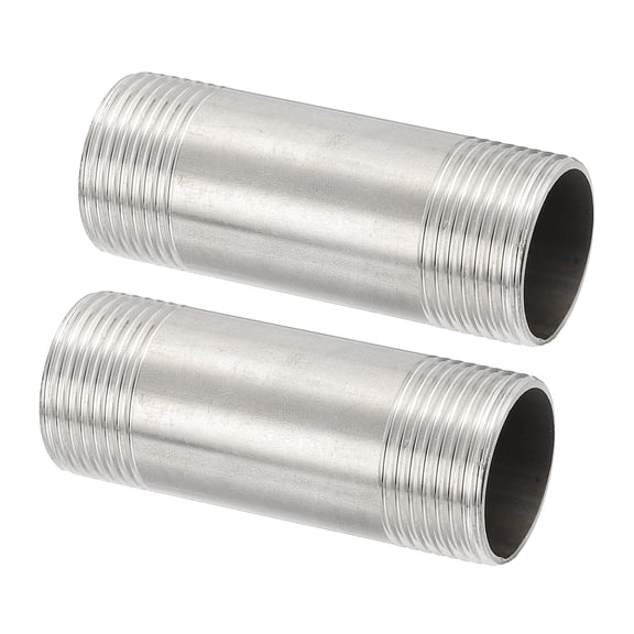 304 Stainless Steel Pipe Fitting, 1" BSP Male x 1" BSP Male Threaded 3" Length Nipple Cast Pipe, 2 Pack