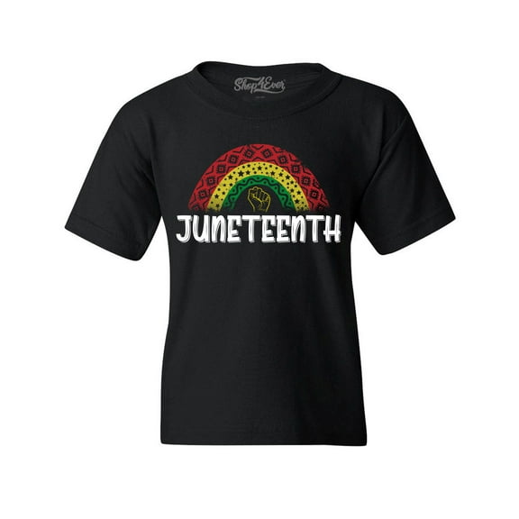 Shop4Ever Kids Juneteenth Rainbow June 19th 1865 Graphic Child's Youth T-Shirt Small Black
