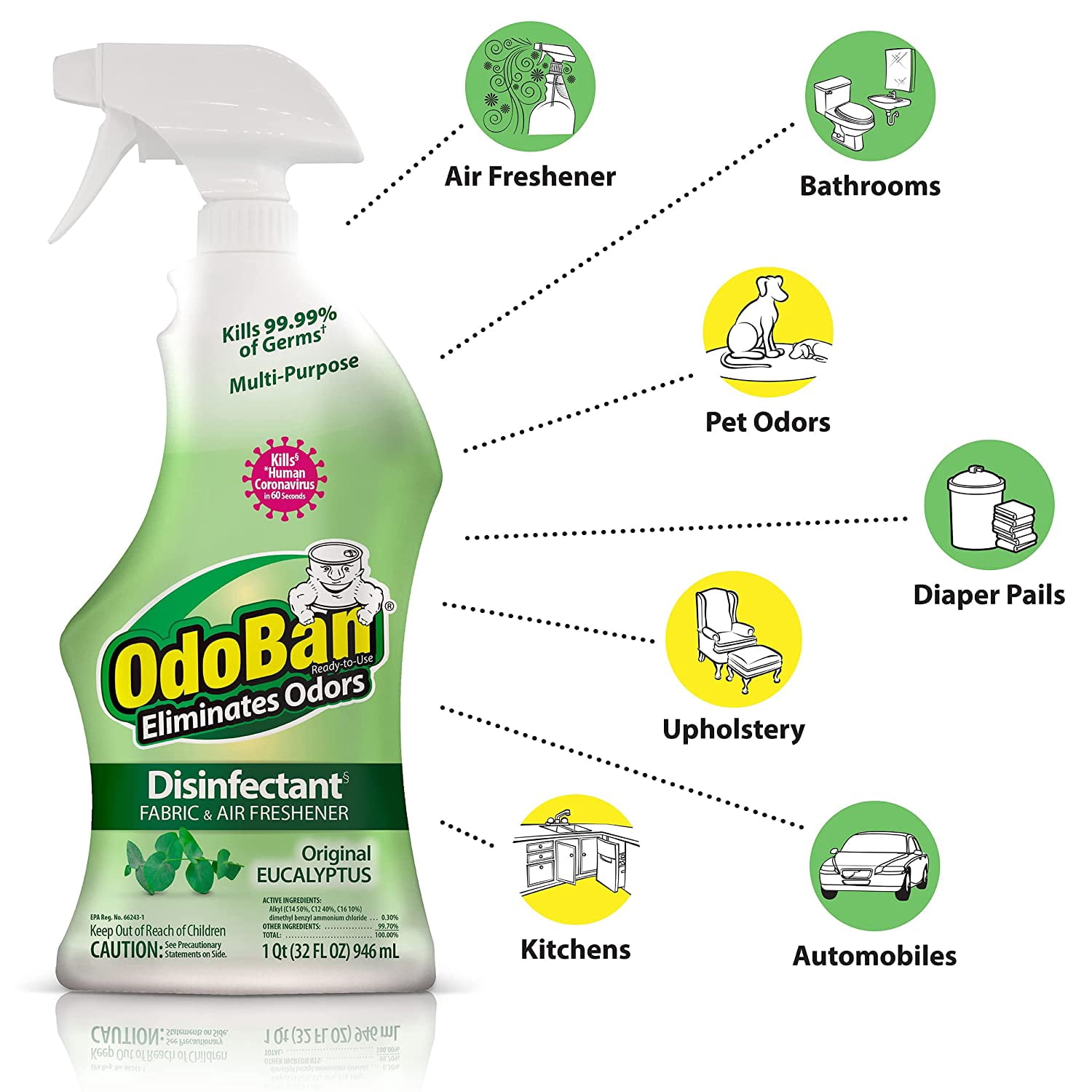 OdoBan Ready-to-Use Disinfectant and Odor Eliminator, 32 fl oz Spray 2-Pack and 2 Gallons Concentrate, Original Eucalyptus Scent