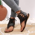 thumbnail image 2 of Gladiator Sandals for Women Lace up Ankle Strap Back Zipper Flip Flops Lightweight Retro Leather Flat Shoes Black Size 6.5, 2 of 8