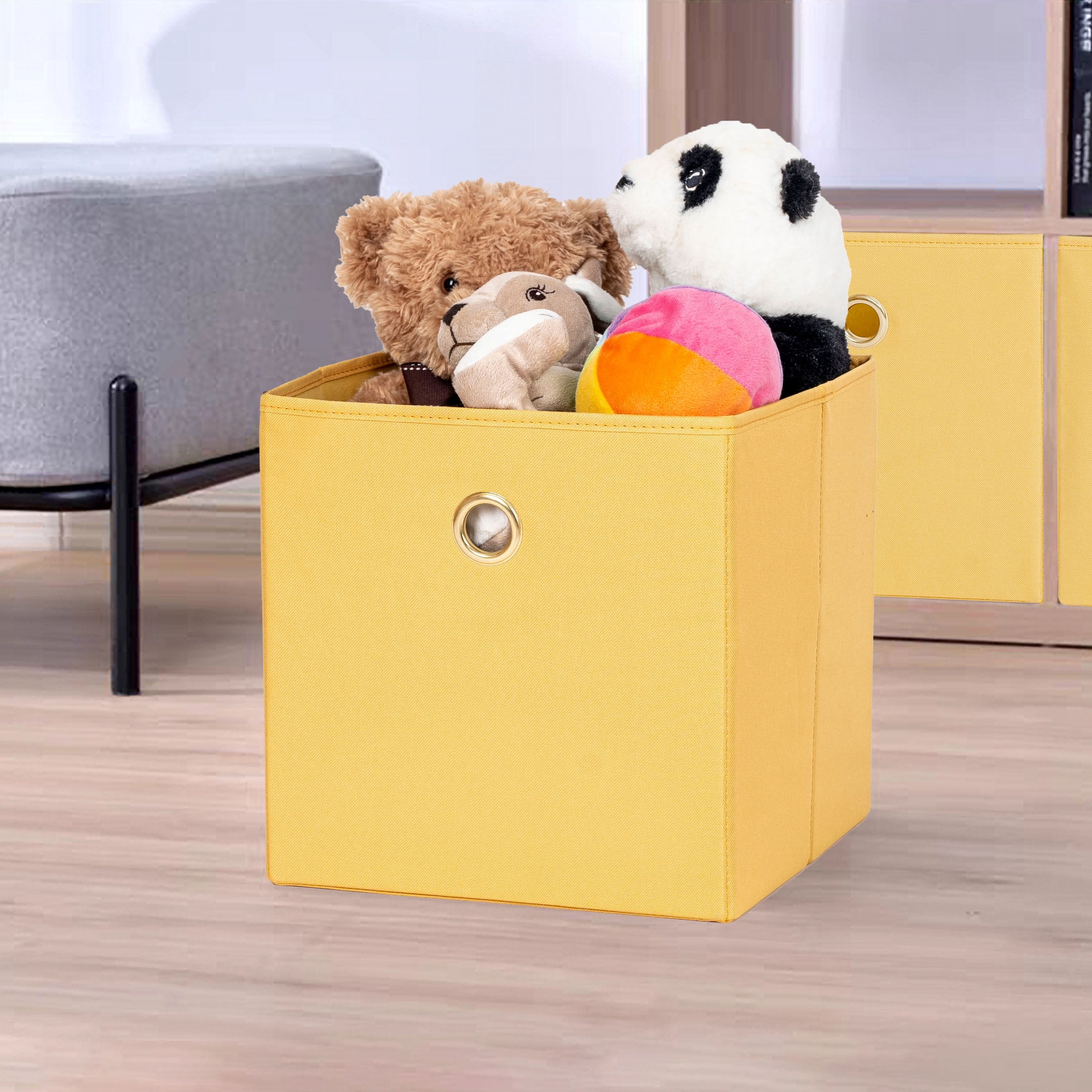 Mainstays Collapsible Fabric Cube Storage Bins (10.5" x 10.5"), 4 Pack, Golden Curry