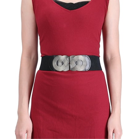 Cotton Elastic Waist Belt - HDE Women's Elastic Cinch Belt with Infinity Style Buckle and Stretch Waist Band (Black, XS-M)