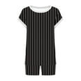 thumbnail image 4 of dazeni Womens Pajamas 2 Piece Lounge Sets with Pockets Striped Short Sleeve T Shirts Drawstring Shorts Crewneck Sleep Matching Set, 4 of 5