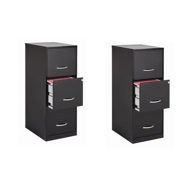 Bowery Hill Set of 2 Metal 3-Drawer Vertical File Cabinets with Lock Black