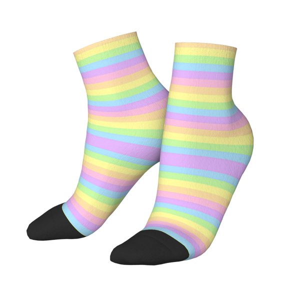 Women Men Athletic Socks Pastel Rainbow Striped Cushioned Quarter Ankle Socks