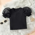 thumbnail image 5 of Odeerbi Toddler Two-piece Set Girls Summer Outfits Kids Puff Sleeve Solid Color Tops Lace Up Shorts Set Baby Clothes Black, 5 of 5