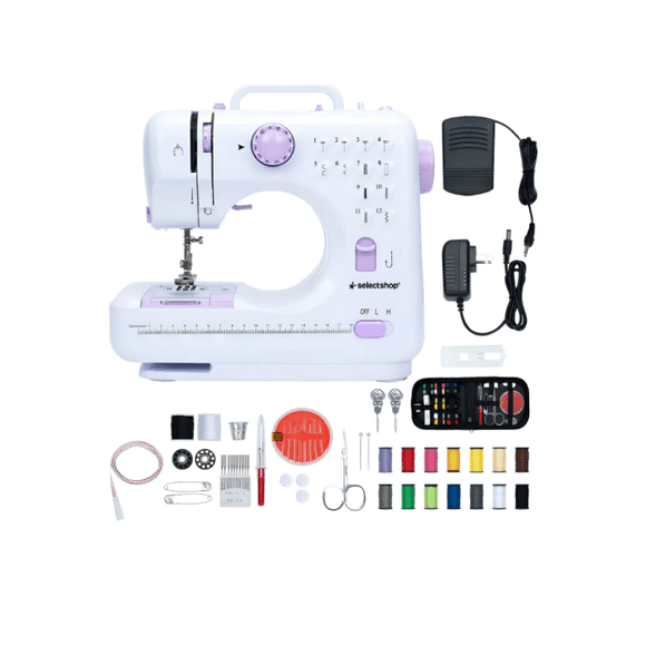 Maquina De Coser Portatil Electrica Mas Kit Costura Y Pedal color Blanco