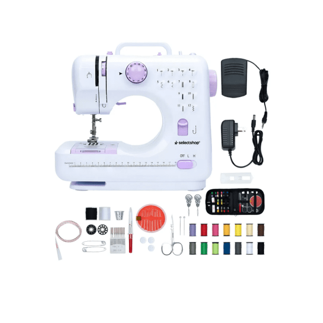 Maquina De Coser Portatil Electrica Mas Kit Costura Y Pedal color Blanco
