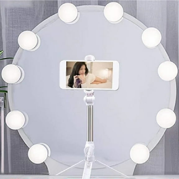Under $20 Led Vanity Lights Strip Kit, With 10 Dimmable Light Bulbs For Length Mirror And Bathroom Wall Mirror, Plug In Mirror Lights With Power Suppl - white