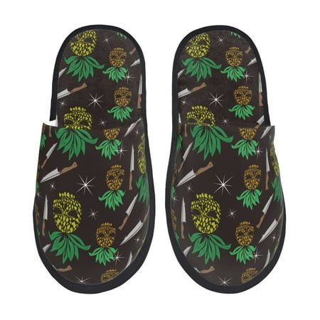 Balery Pineapples Slient Indoor Furry Fleece Comfort House Shoes Soft Non-Slip Home Shoes Cotton slippers House Slippers-- Large