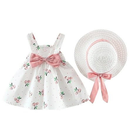 

DNDKILG Infant Baby Toddler Girl Short Sleeve Outfits and Set Clothing Set Summer with Sun Hat Pink 6M-2Y