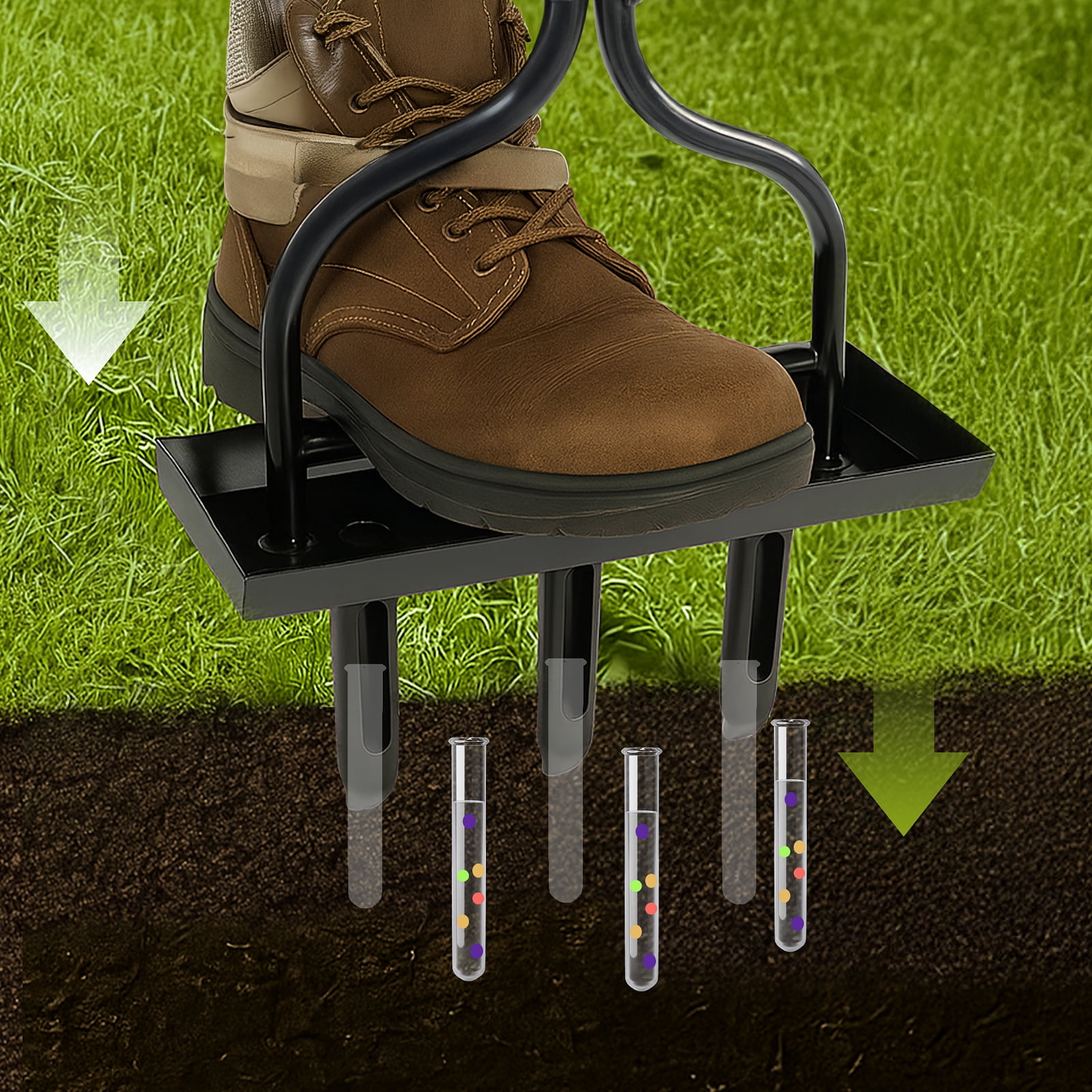 43in Lawn Aerator Garden Tool, Soil Core Tray, Manual Grass Plug Aerator, 3 Tines Coring Aeration Tool, Cleaning Tool, Lawn Yard Gardening Soil Compaction Care, 1 Pack, Black