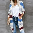 thumbnail image 2 of CEHVOM Cardigans à Rayures Imprimées Patchwork pour Femmes Manteau à Manches Longues Ouvert en Liquidation, 2 of 7