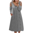 thumbnail image 2 of Mode Femmes Couleur Unie Occasionnel Fuite Creux Épaule avec Robe de Poche, 2 of 5