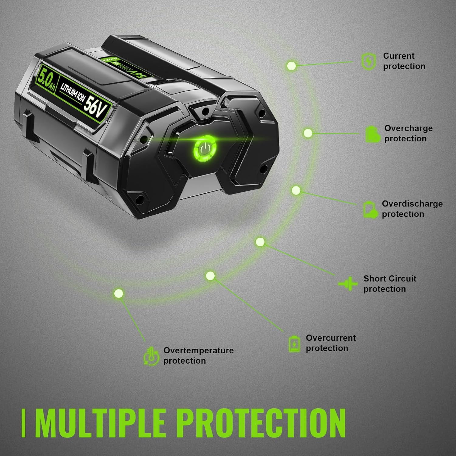 5 .0 Ah Battery Replacement for EGO 56v Battery (Green)