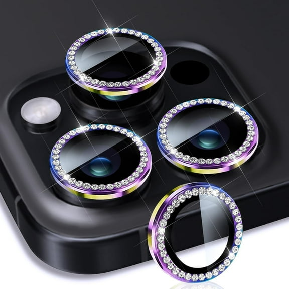 for iPhone 15 Pro Max/iPhone 15 Pro Camera Lens Protector, Tempered Glass Camera Cover Screen Protector Aluminum AlloyRing Protector Decoration Accessories, Diamond Colorful