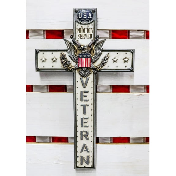 Rustic USA Proudly Served American Flag Great Seal Eagle Veteran Wall Cross